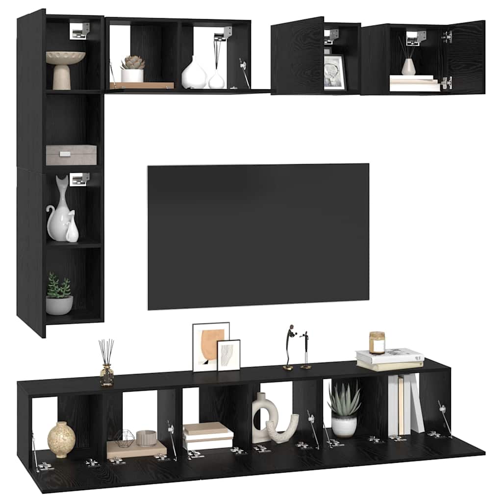 TV-Schrankset 8 pcs Schwarz Eichen-Optik Holzwerkstoff