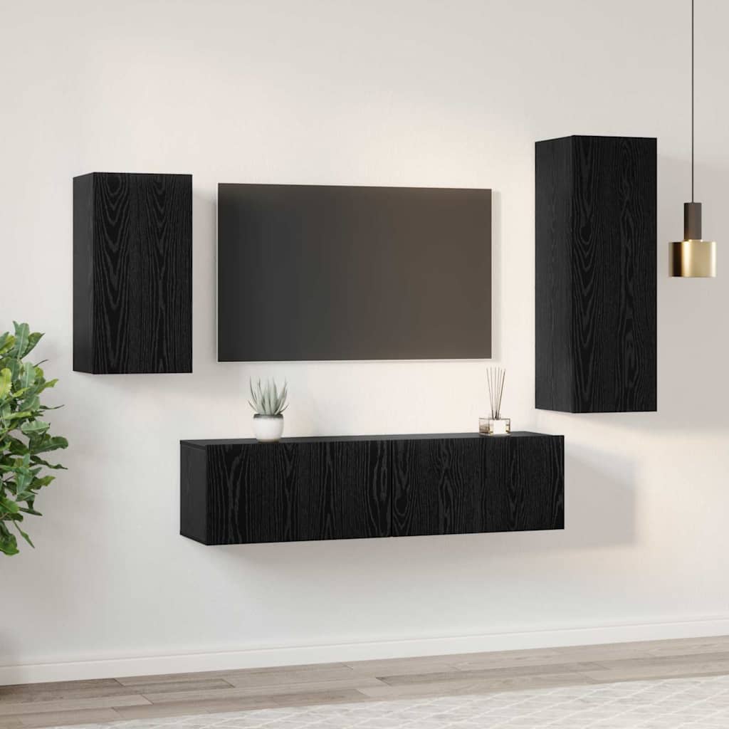 TV-Schrankset 4 pcs Schwarz Eichen-Optik Holzwerkstoff
