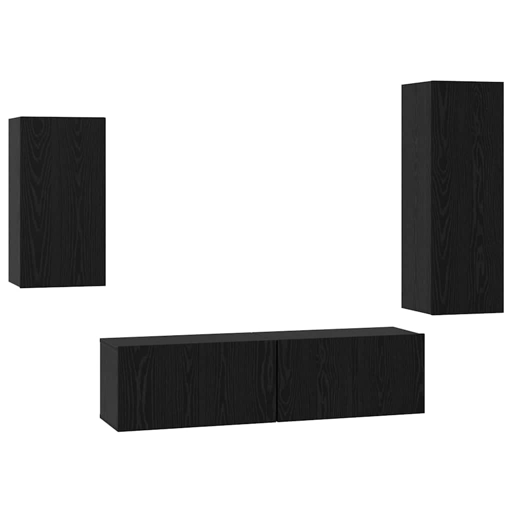TV-Schrankset 4 pcs Schwarz Eichen-Optik Holzwerkstoff