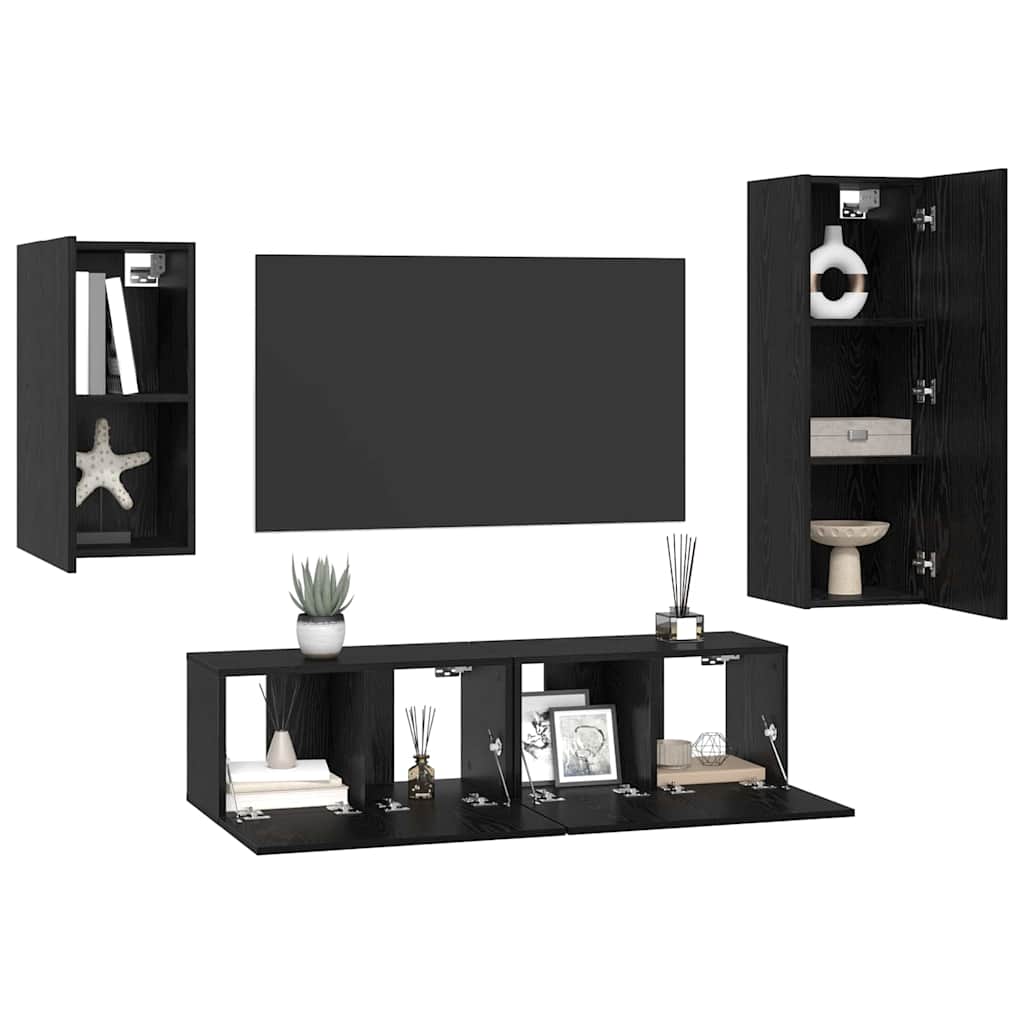 TV-Schrankset 4 pcs Schwarz Eichen-Optik Holzwerkstoff