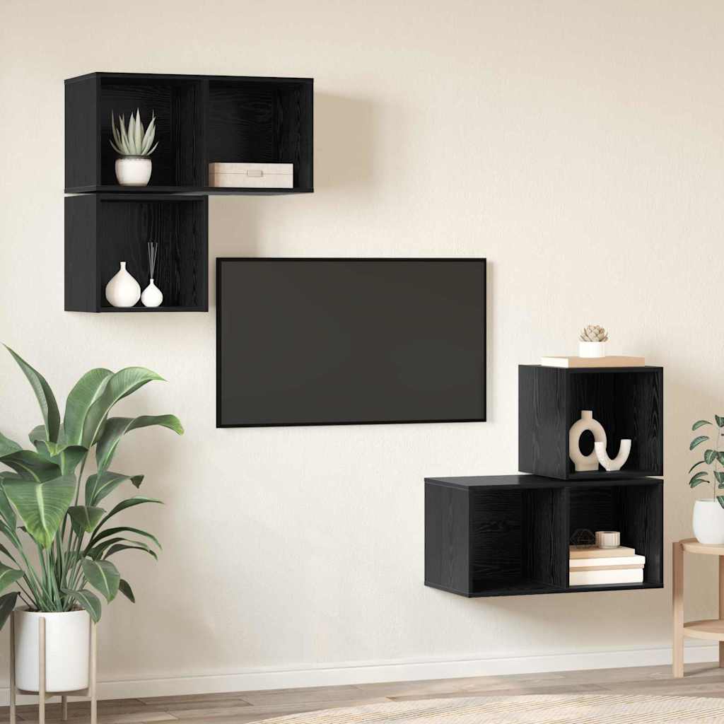 TV-Schrankset 4 pcs Schwarz Eichen-Optik Holzwerkstoff