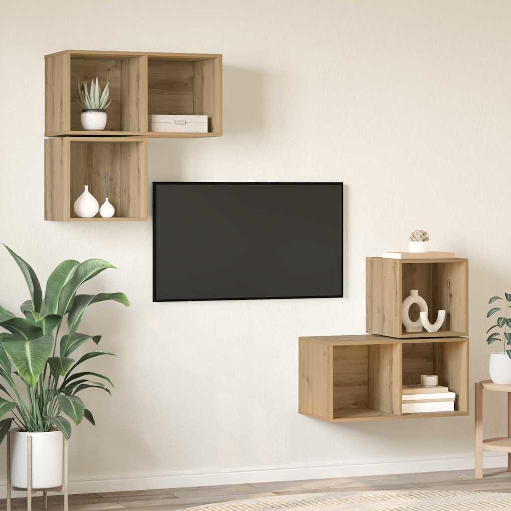 TV-Schrankset Wandmontiert 4 pcs Artisan-Eiche Holzwerkstoff