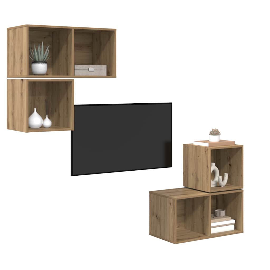 TV-Schrankset Wandmontiert 4 pcs Artisan-Eiche Holzwerkstoff