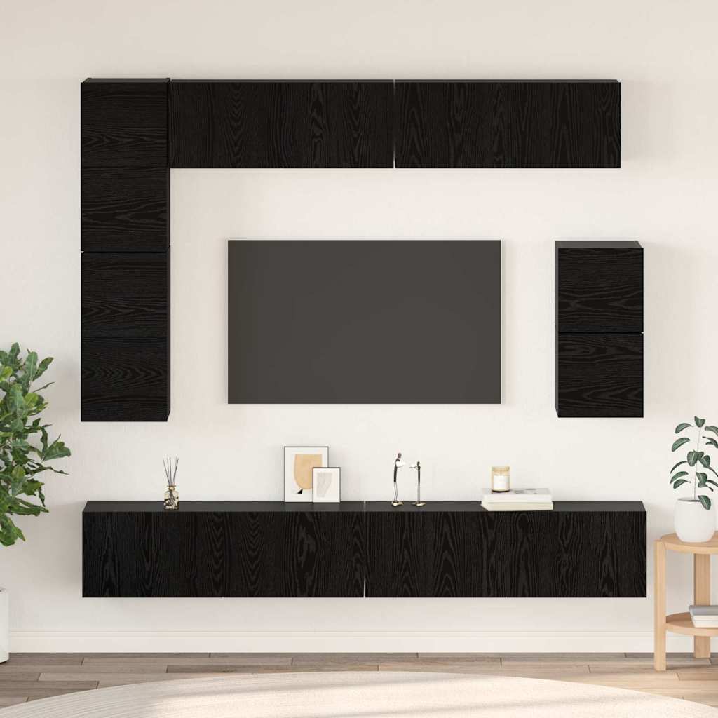 TV-Schrankset 8 pcs Schwarz Eichen-Optik Holzwerkstoff