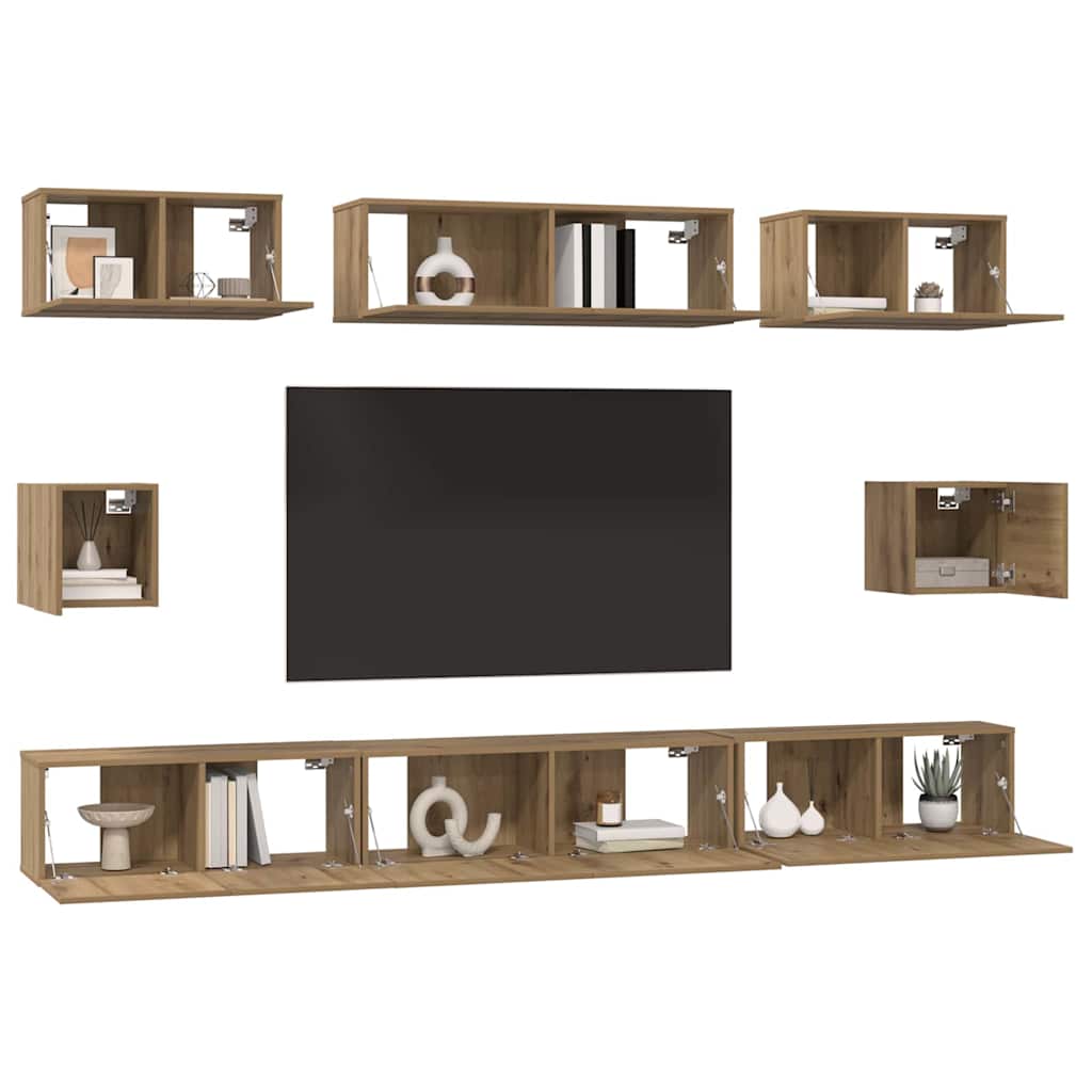 TV-Schrankset Wandmontiert 8 pcs Artisan-Eiche Holzwerkstoff