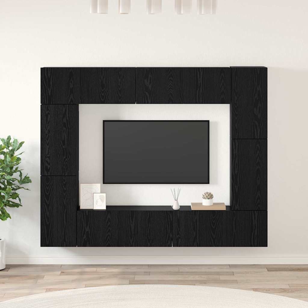 TV-Schrankset 8 pcs Schwarz Eichen-Optik Holzwerkstoff