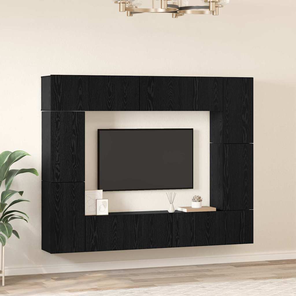 TV-Schrankset 8 pcs Schwarz Eichen-Optik Holzwerkstoff