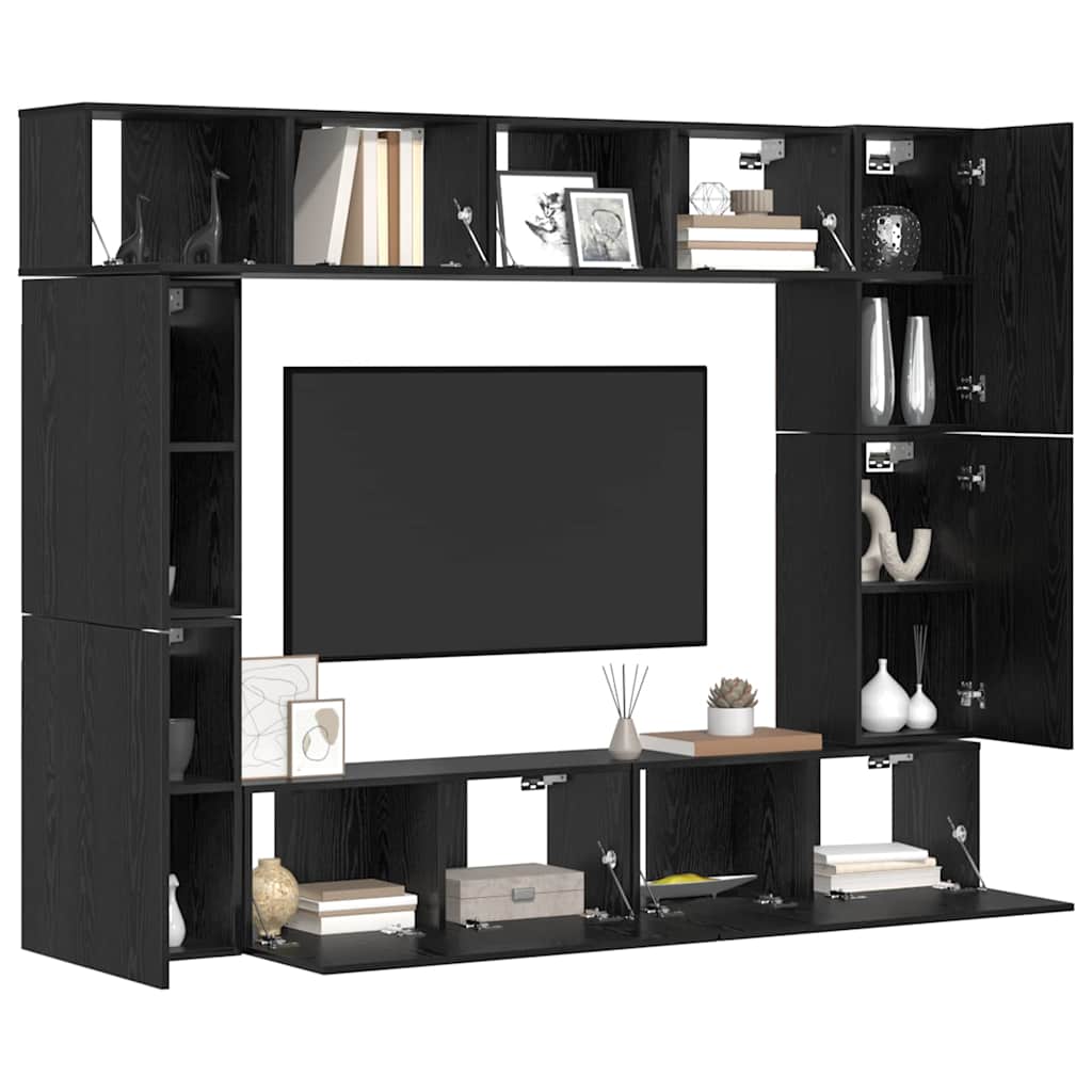 TV-Schrankset 8 pcs Schwarz Eichen-Optik Holzwerkstoff