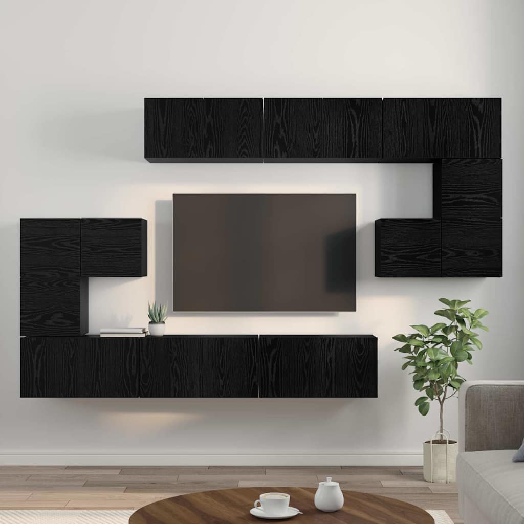 TV-Schrankset 10 pcs Schwarz Eichen-Optik Holzwerkstoff