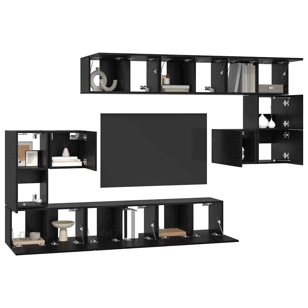 TV-Schrankset 10 pcs Schwarz Eichen-Optik Holzwerkstoff