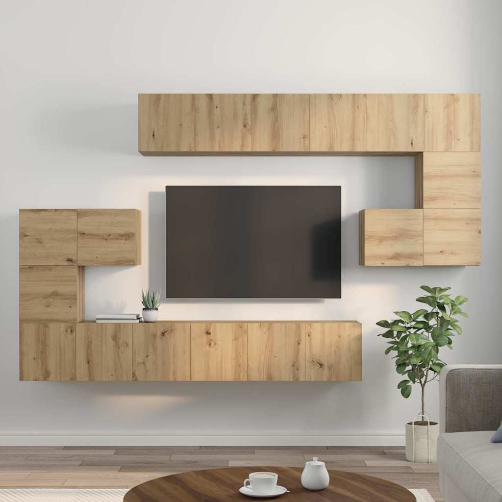 TV-Schrankset Wandmontiert 10 pcs Artisan-Eiche Holzwerkstoff