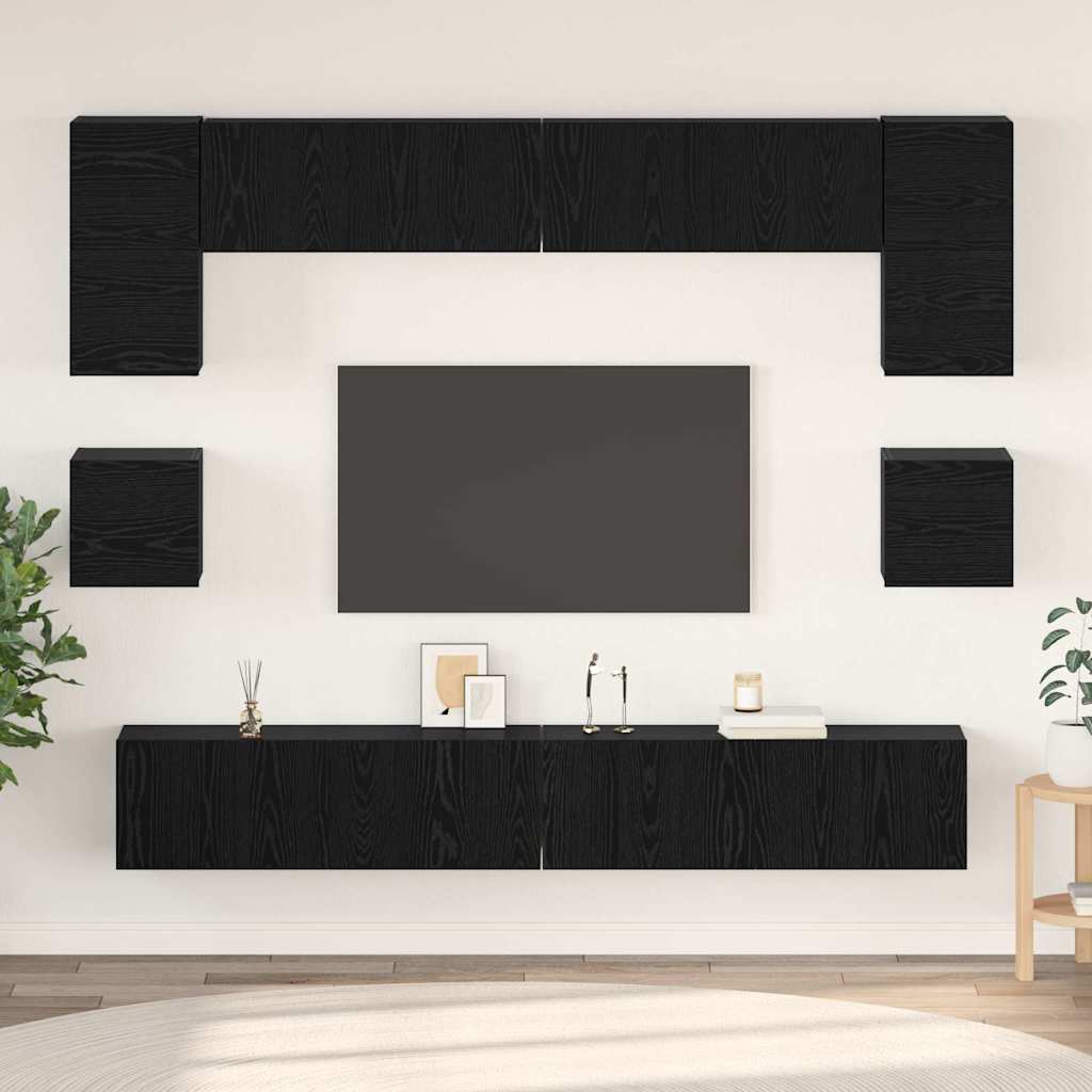 TV-Schrankset 8 pcs Schwarz Eichen-Optik Holzwerkstoff