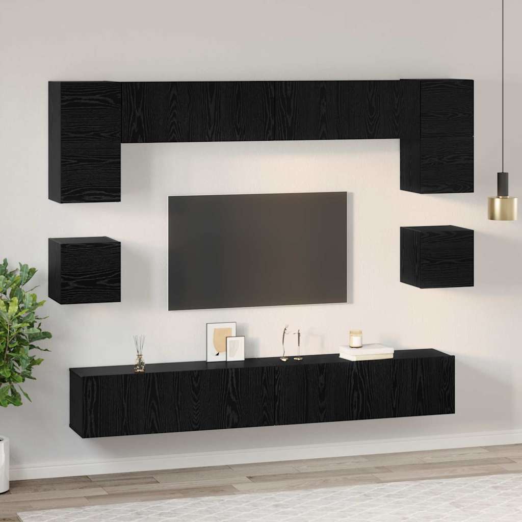 TV-Schrankset 8 pcs Schwarz Eichen-Optik Holzwerkstoff
