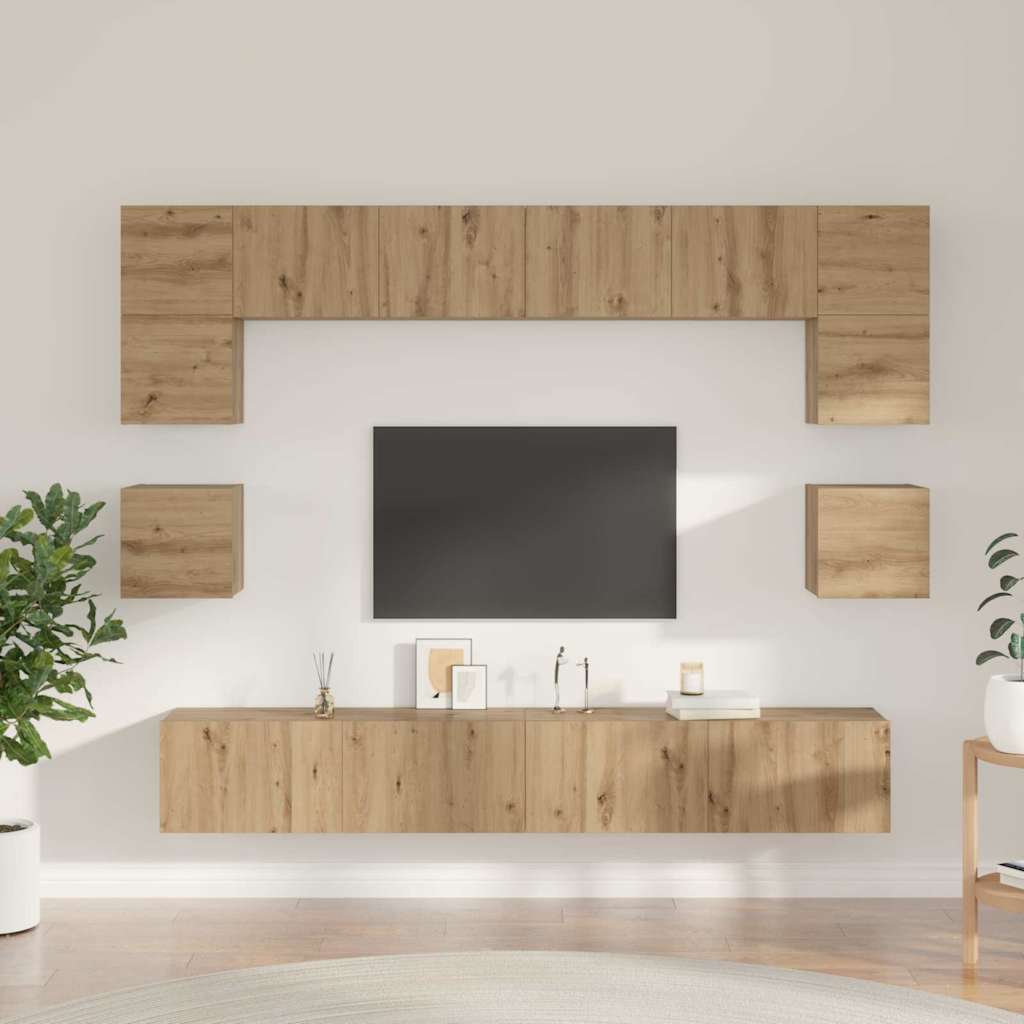 TV-Schrankset Wandmontiert 8 pcs Artisan-Eiche Holzwerkstoff