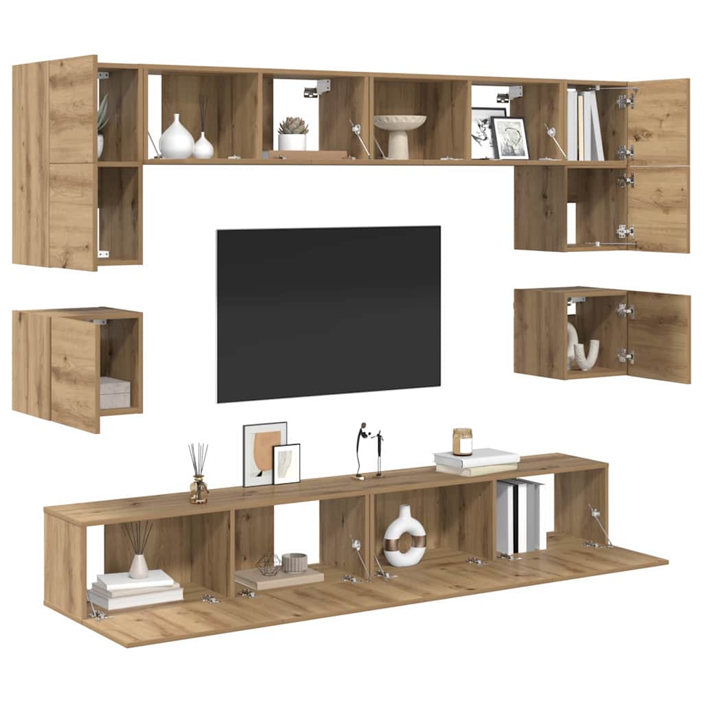 TV-Schrankset Wandmontiert 8 pcs Artisan-Eiche Holzwerkstoff