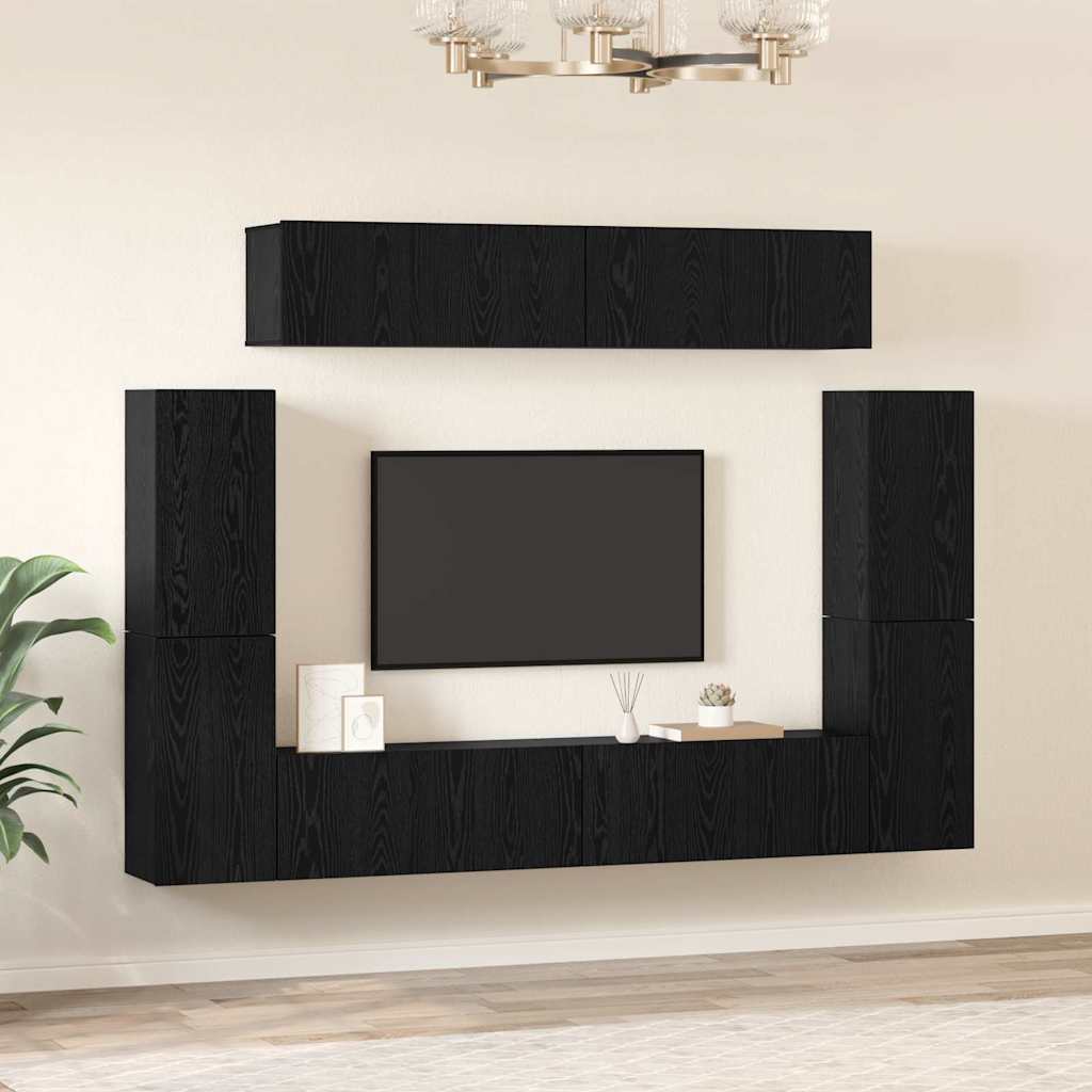 TV-Schrank-Set 8 pcs Schwarz Eichen-Optik Holzwerkstoff