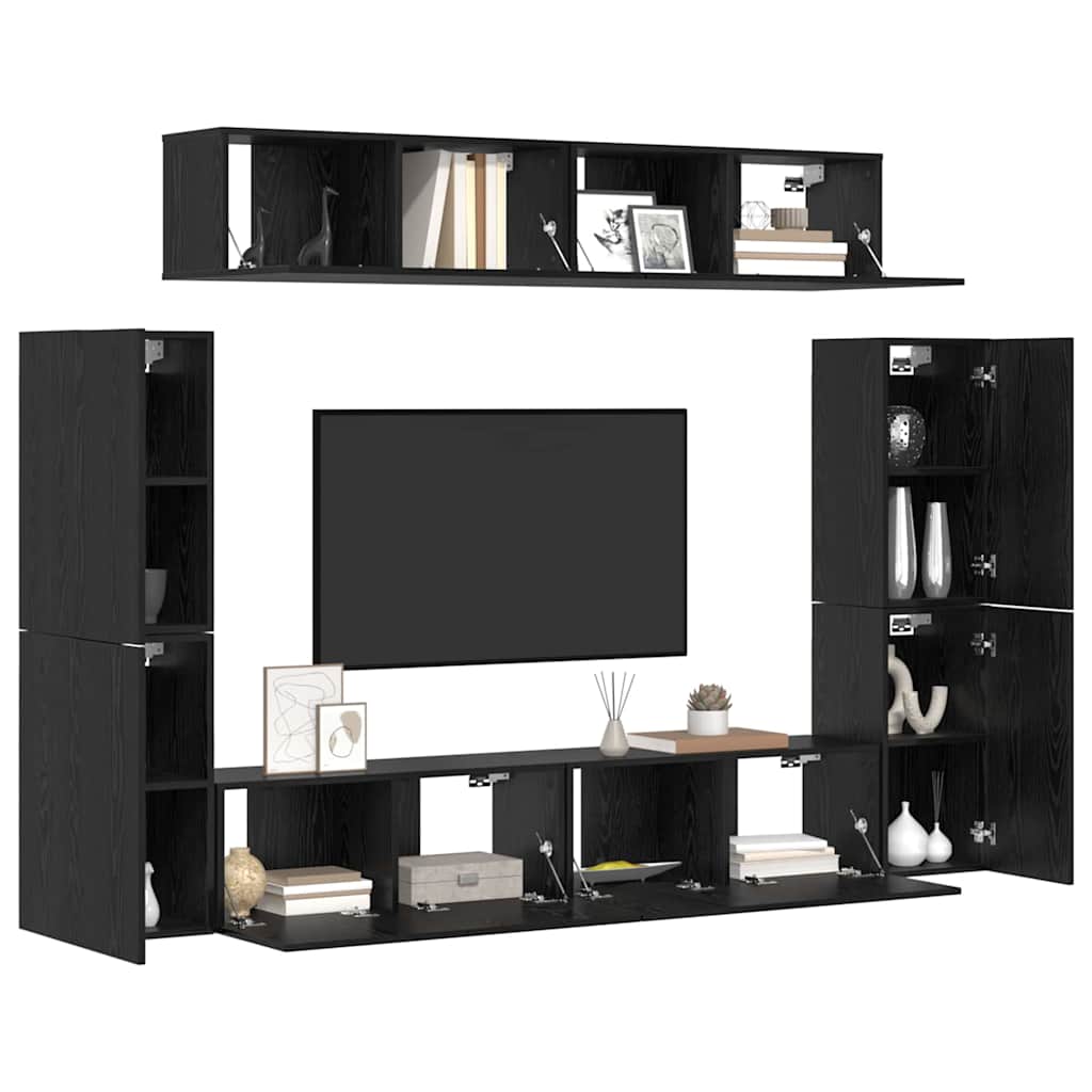 TV-Schrank-Set 8 pcs Schwarz Eichen-Optik Holzwerkstoff