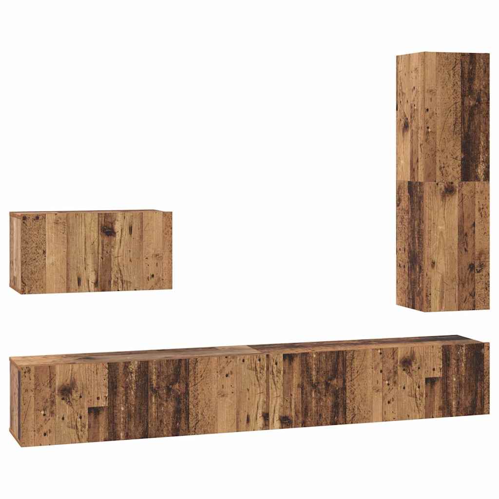 TV-Schrankset mit Schubladen 4 pcs Altholz Holzwerkstoff