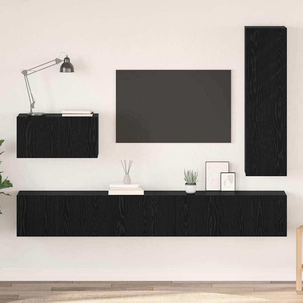 TV-Schrankset 4 pcs Schwarz Eichen-Optik Holzwerkstoff