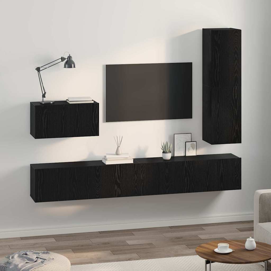 TV-Schrankset 4 pcs Schwarz Eichen-Optik Holzwerkstoff