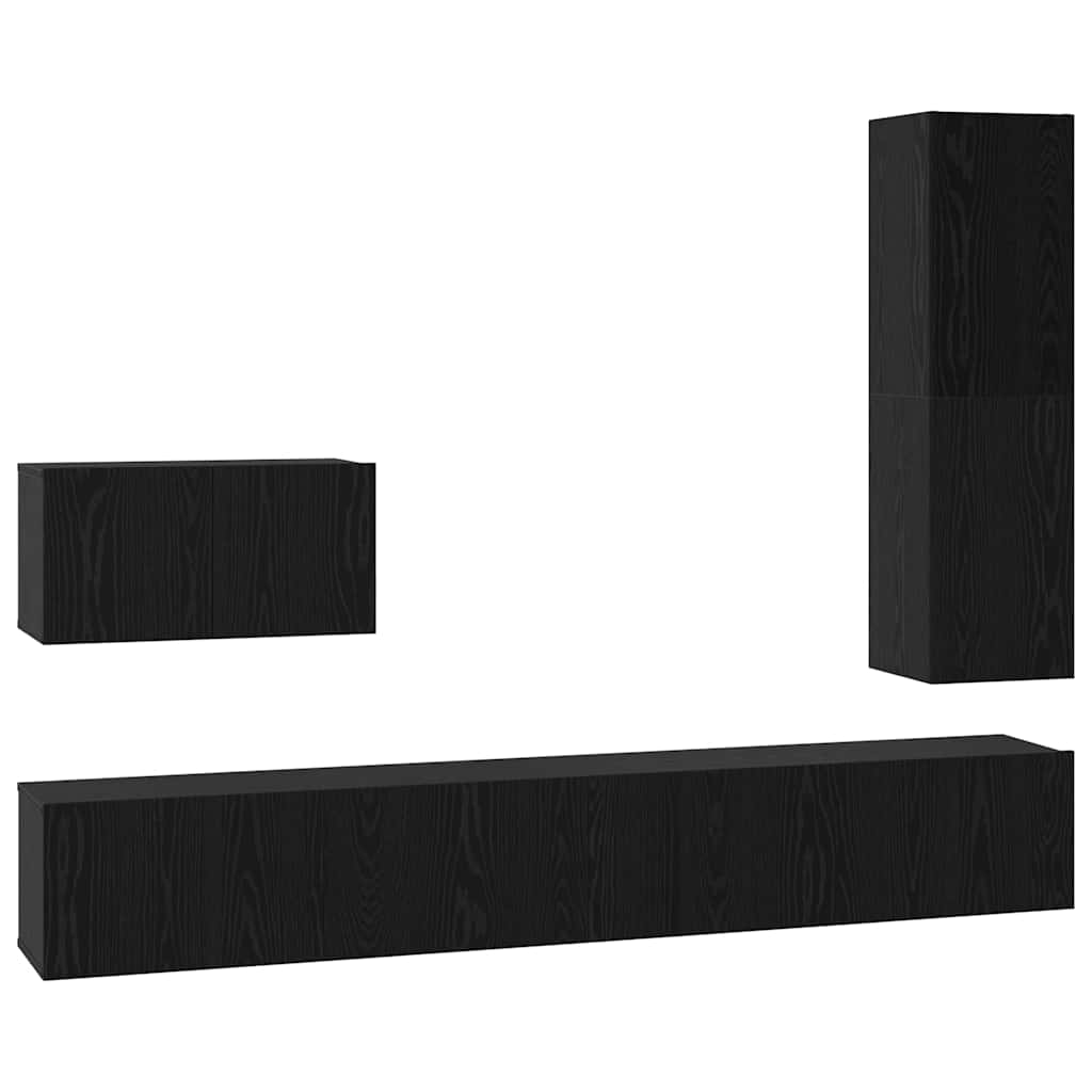 TV-Schrankset 4 pcs Schwarz Eichen-Optik Holzwerkstoff