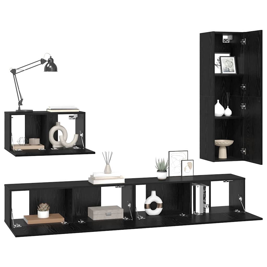 TV-Schrankset 4 pcs Schwarz Eichen-Optik Holzwerkstoff