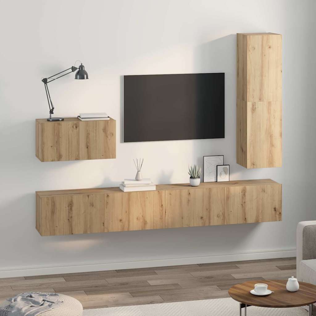 TV-Schrankset mit Schubladen 4 pcs Artisan-Eiche Holzwerkstoff