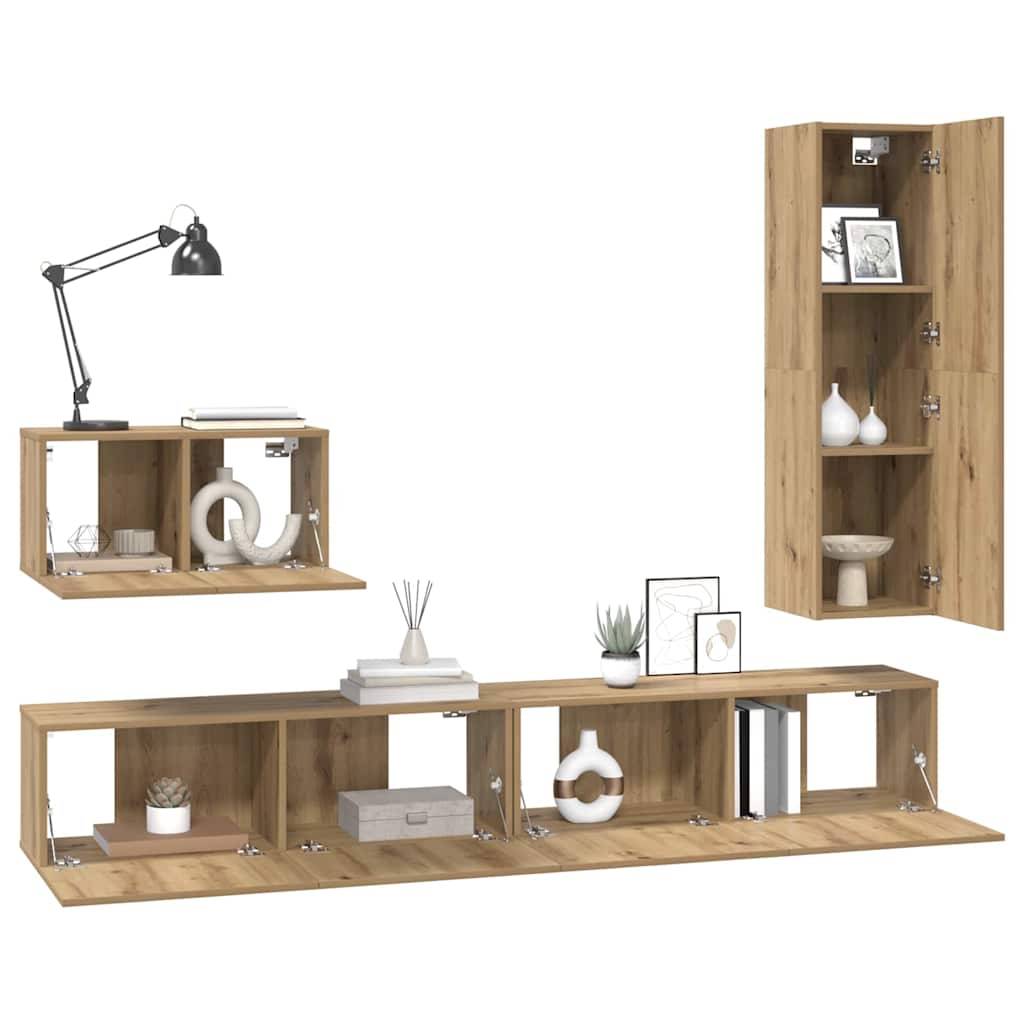 TV-Schrankset mit Schubladen 4 pcs Artisan-Eiche Holzwerkstoff