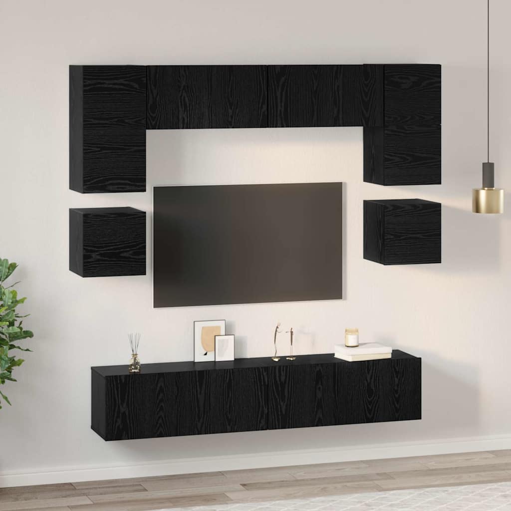 TV-Schrankset 8 pcs Schwarz Eichen-Optik Holzwerkstoff