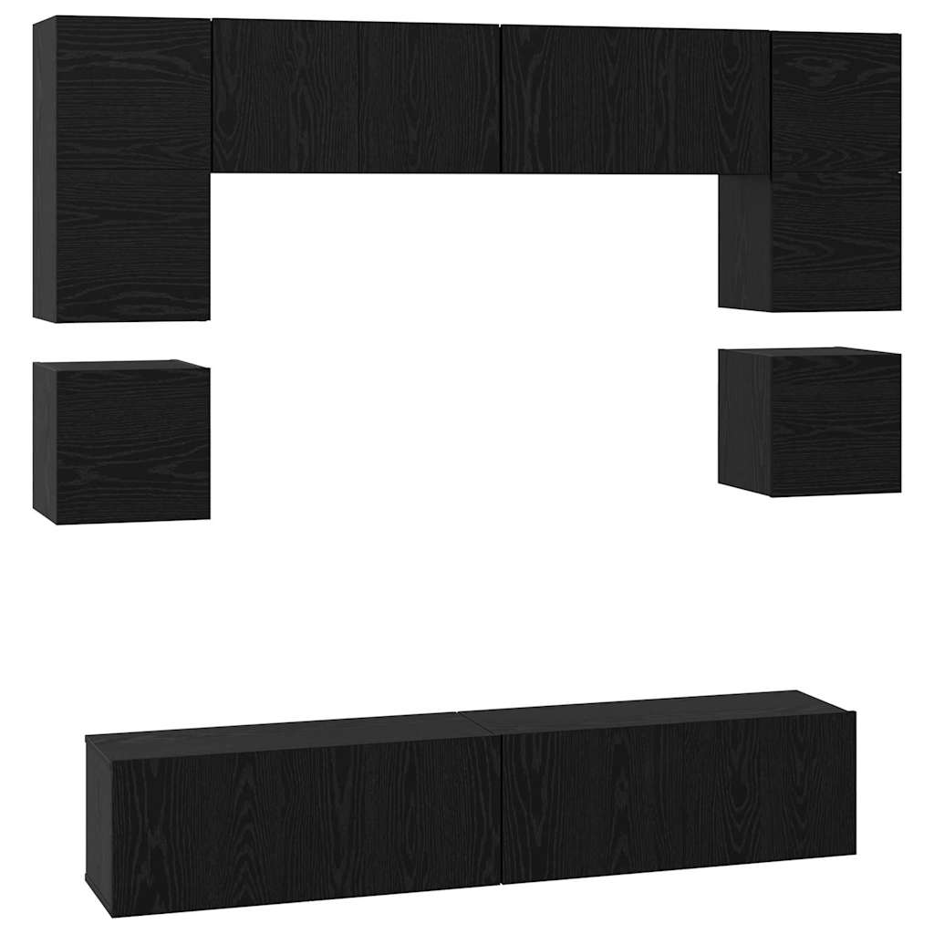 TV-Schrankset 8 pcs Schwarz Eichen-Optik Holzwerkstoff