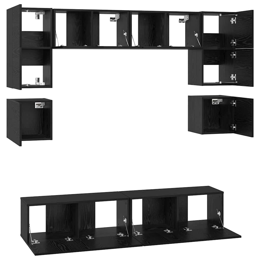 TV-Schrankset 8 pcs Schwarz Eichen-Optik Holzwerkstoff