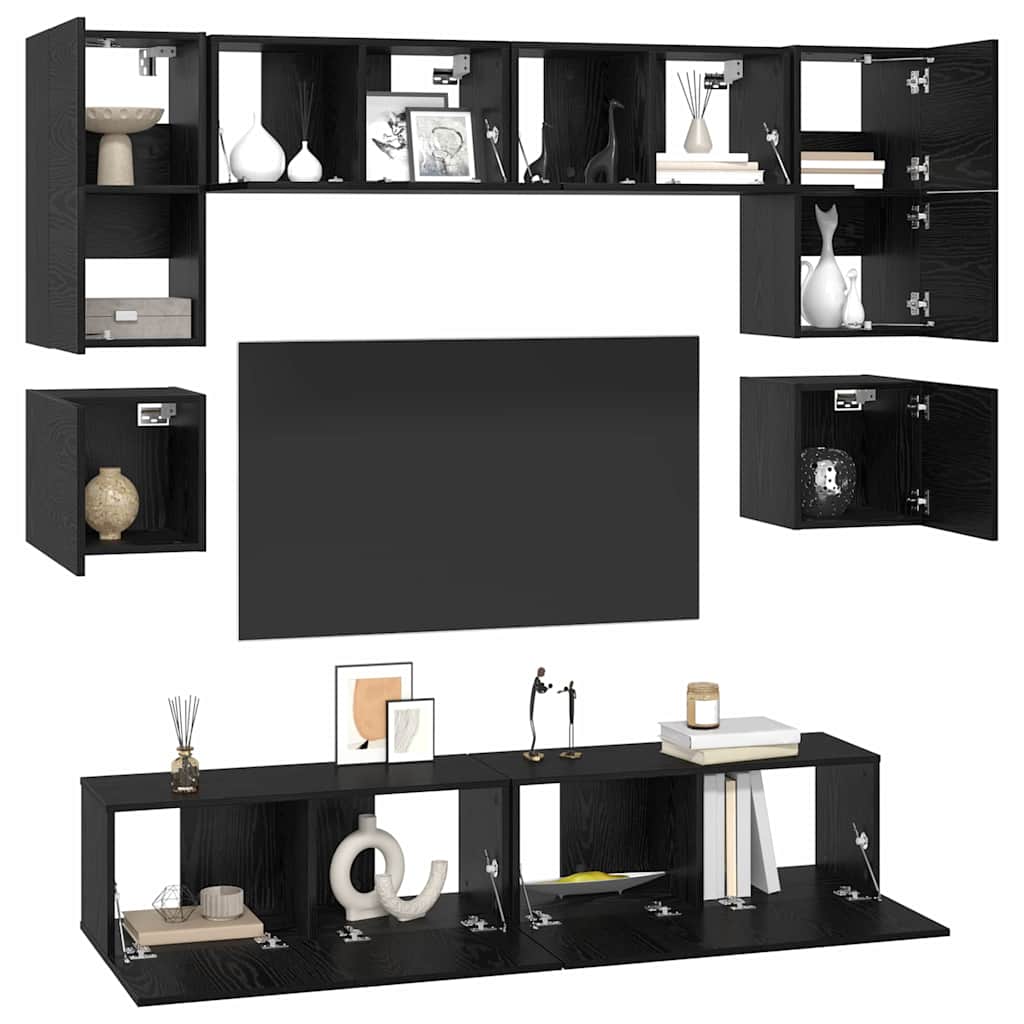 TV-Schrankset 8 pcs Schwarz Eichen-Optik Holzwerkstoff