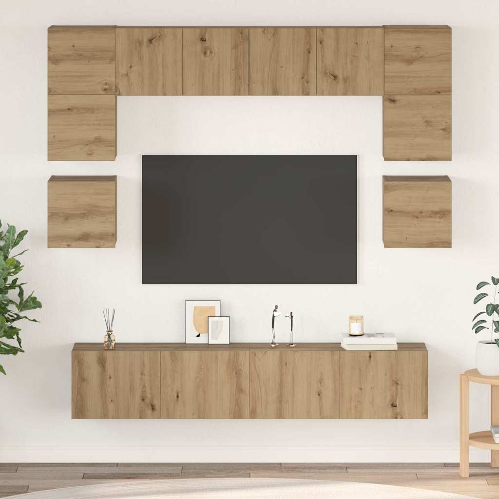 TV-Schrankset Wandmontiert 8 pcs Artisan-Eiche Holzwerkstoff