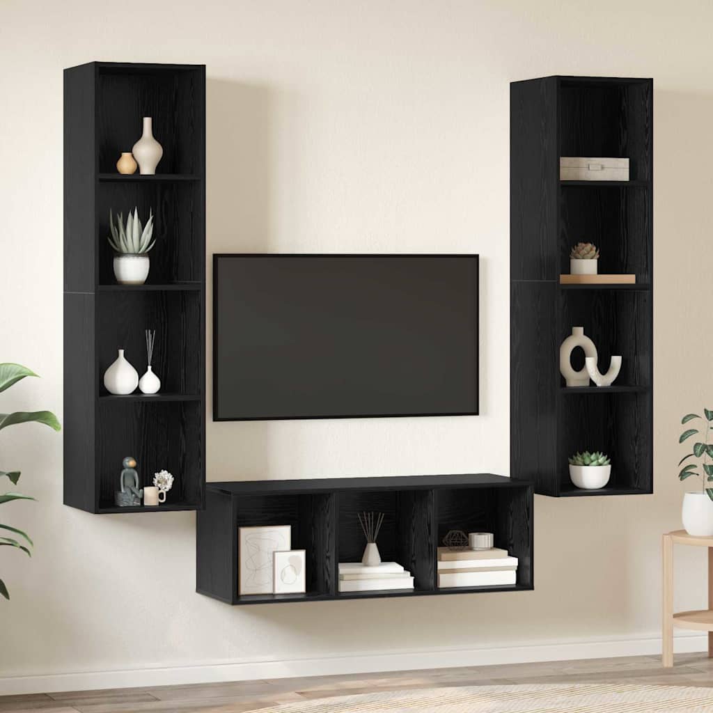 TV-Schrankset 3 pcs Schwarz Eichen-Optik Holzwerkstoff
