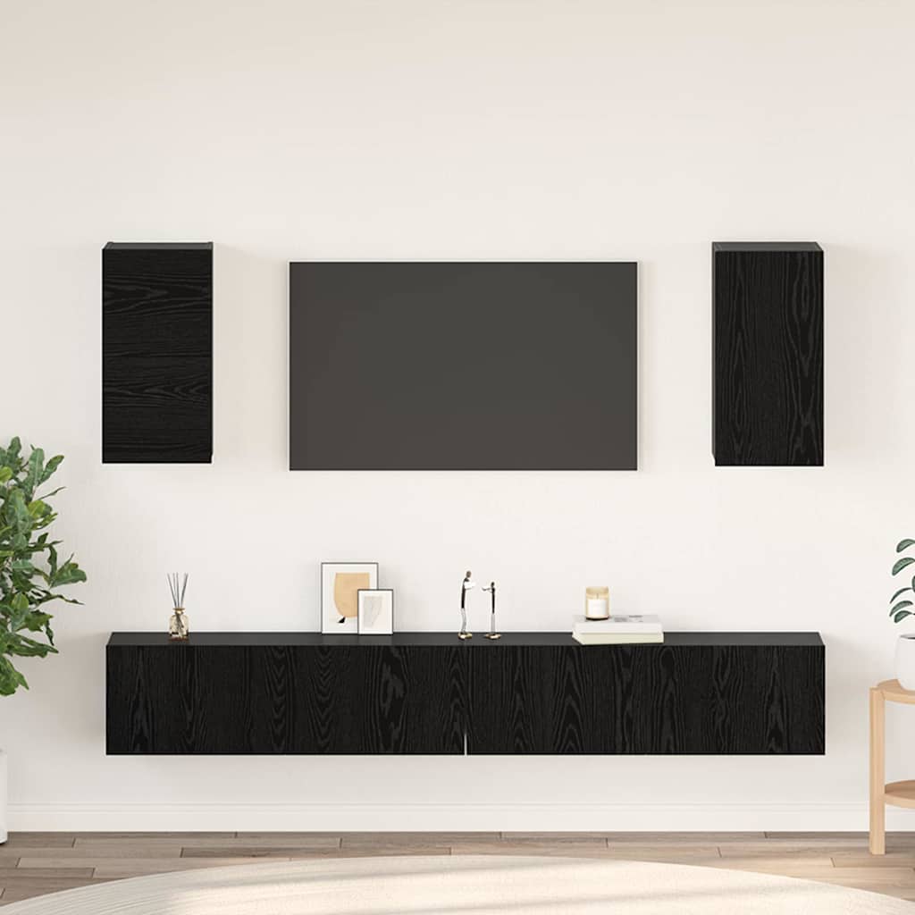 Wand-TV-Schrank 3 pcs Schwarz Eichen-Optik Holzwerkstoff