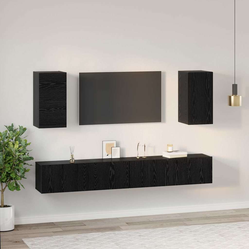 Wand-TV-Schrank 3 pcs Schwarz Eichen-Optik Holzwerkstoff