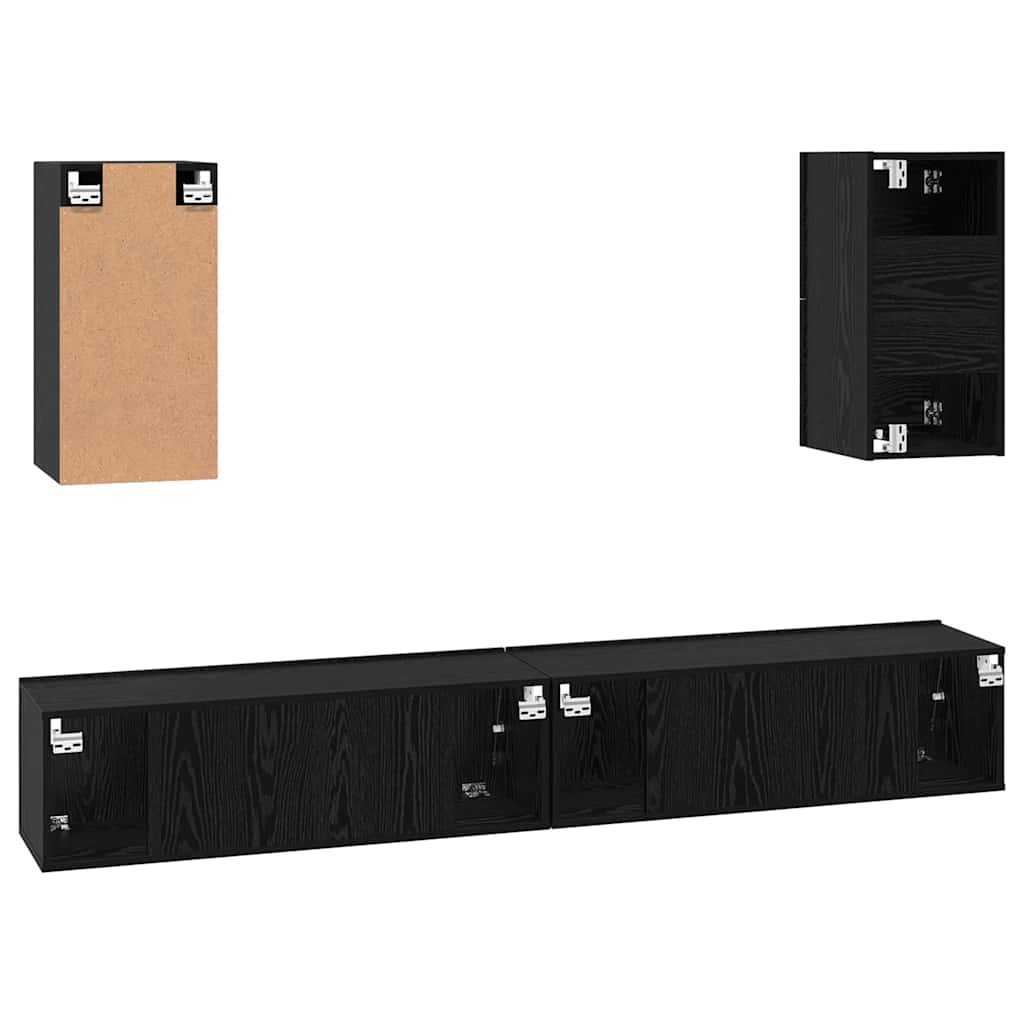 Wand-TV-Schrank 3 pcs Schwarz Eichen-Optik Holzwerkstoff