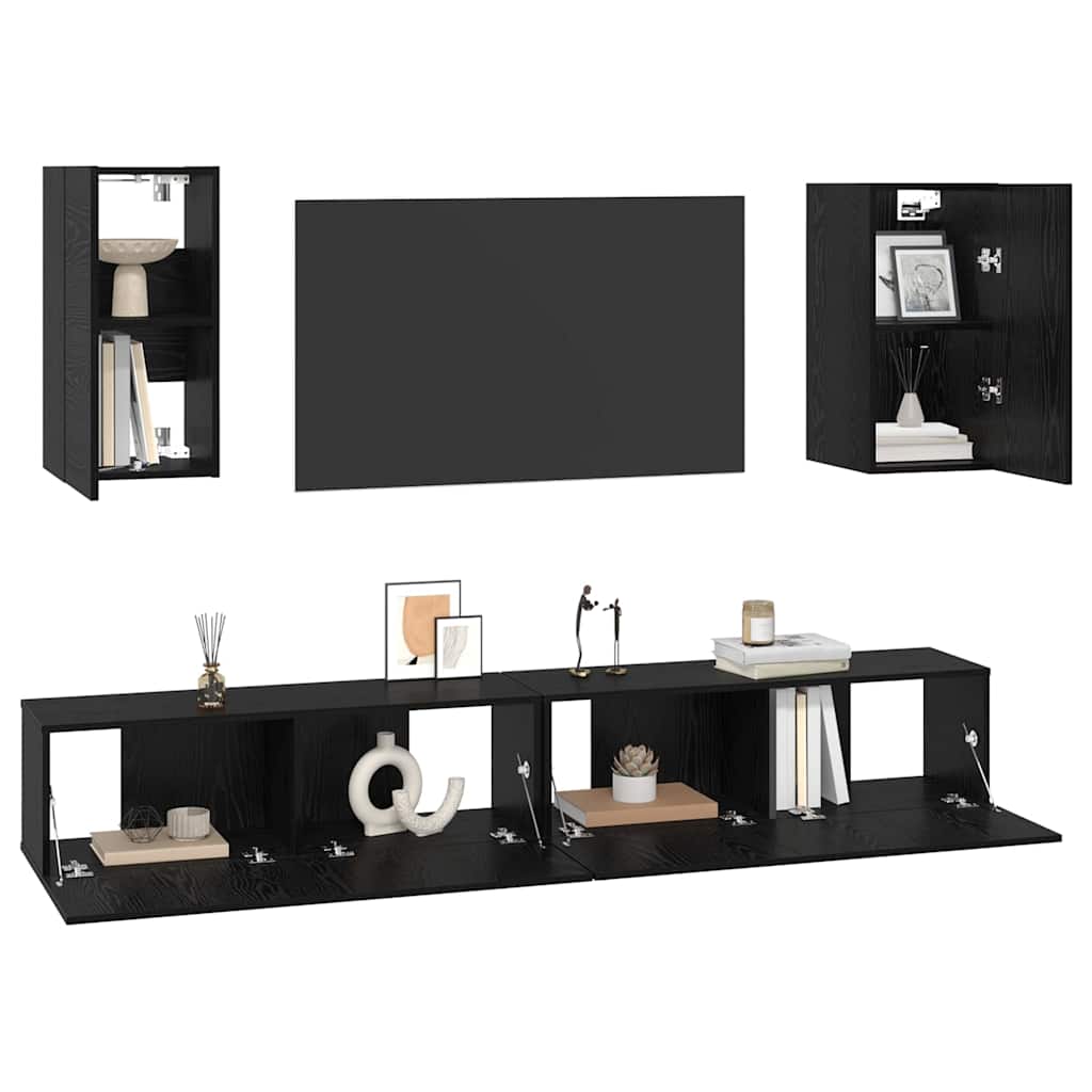 Wand-TV-Schrank 3 pcs Schwarz Eichen-Optik Holzwerkstoff