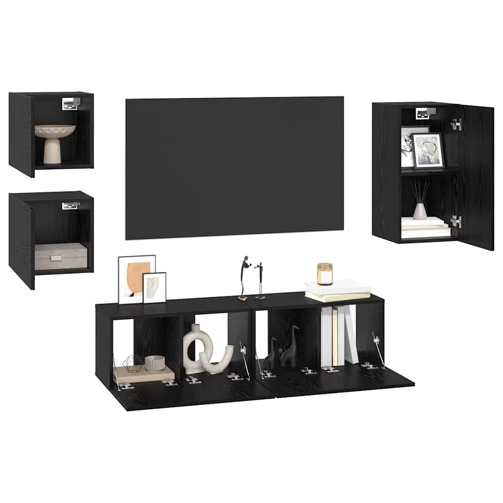 TV-Schrankset 5 pcs Schwarz Eichen-Optik Holzwerkstoff