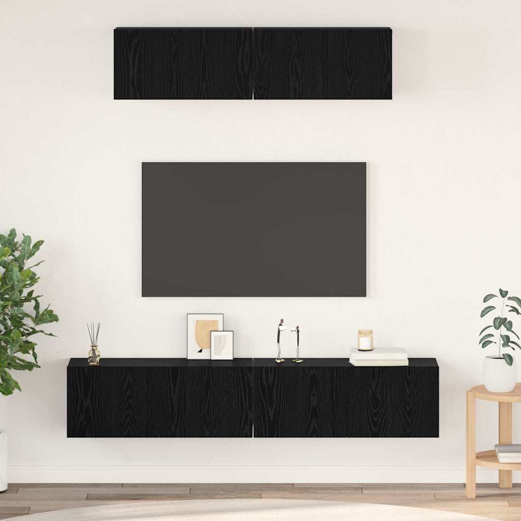 TV-Schrankset 4 pcs Schwarz Eichen-Optik Holzwerkstoff