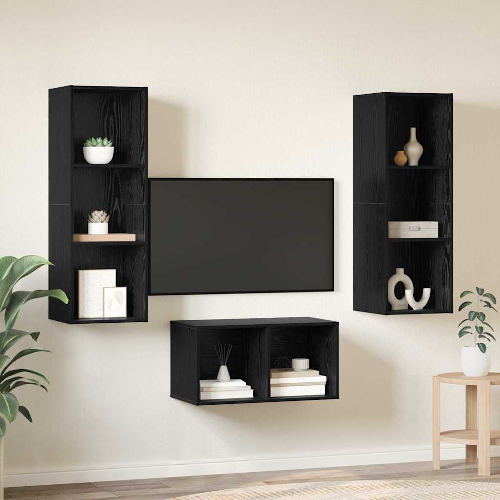 TV-Schrankset Schwarz Eichen-Optik 37 x 37 x 107 cm