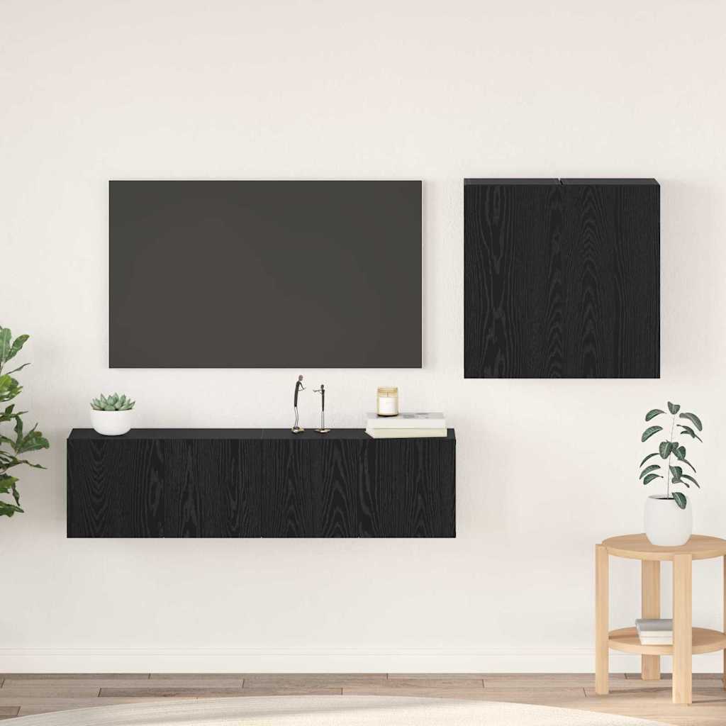 TV-Schrankset Wandmontiert Schwarz Eichen-Optik Holzwerkstoff