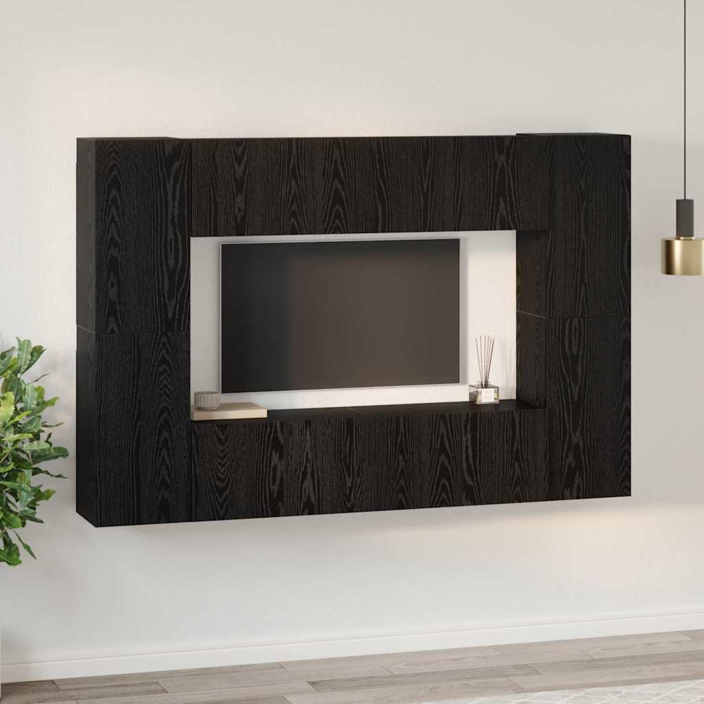 TV-Schrankset 8 pcs Schwarz Eichen-Optik Holzwerkstoff