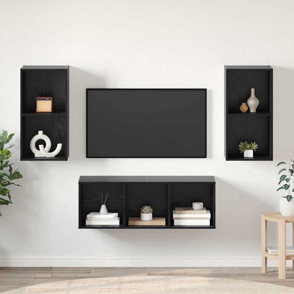 TV-Schrankset 3 pcs Schwarz Eichen-Optik Holzwerkstoff