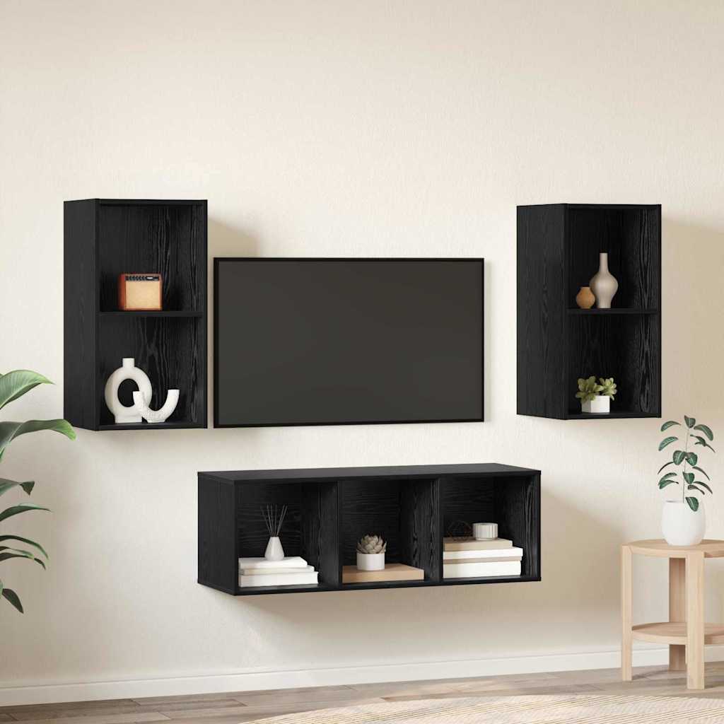 TV-Schrankset 3 pcs Schwarz Eichen-Optik Holzwerkstoff