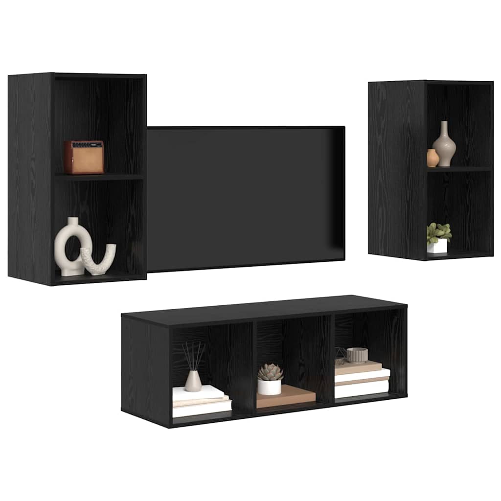 TV-Schrankset 3 pcs Schwarz Eichen-Optik Holzwerkstoff