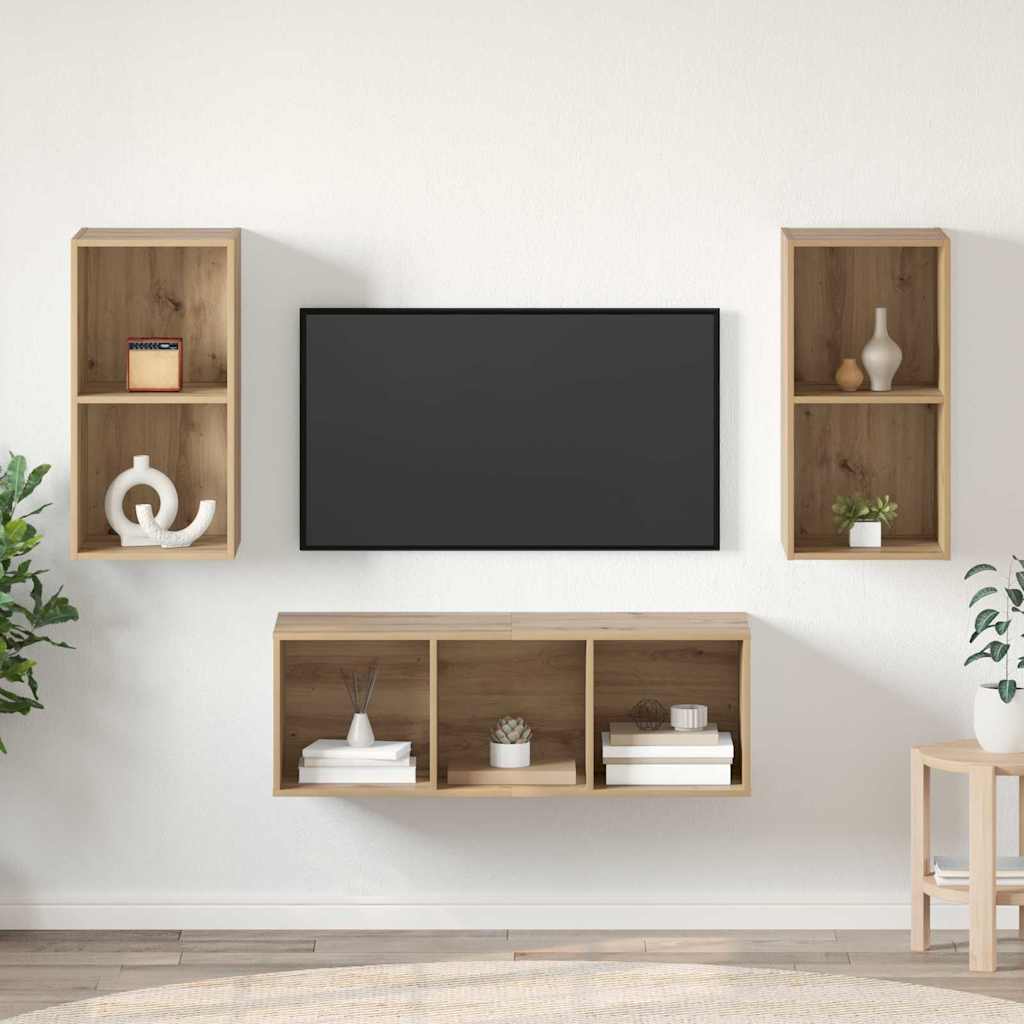 TV-Schrankset Wandmontiert 3 pcs Artisan-Eiche Holzwerkstoff