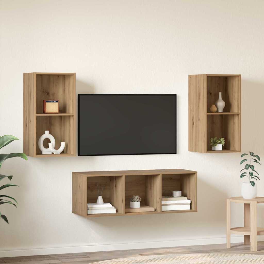 TV-Schrankset Wandmontiert 3 pcs Artisan-Eiche Holzwerkstoff
