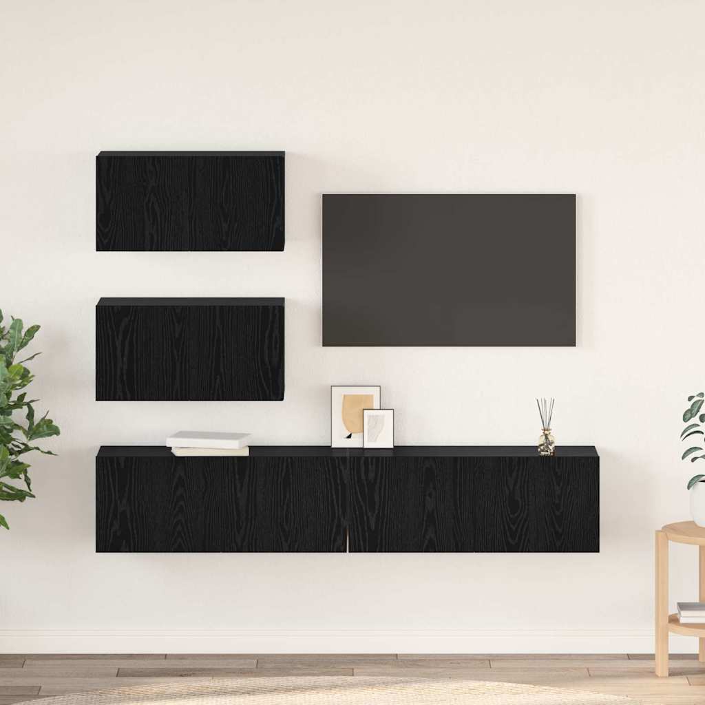 TV-Schrankset Wandmontiert 4 pcs Schwarze Eiche Holzwerkstoff