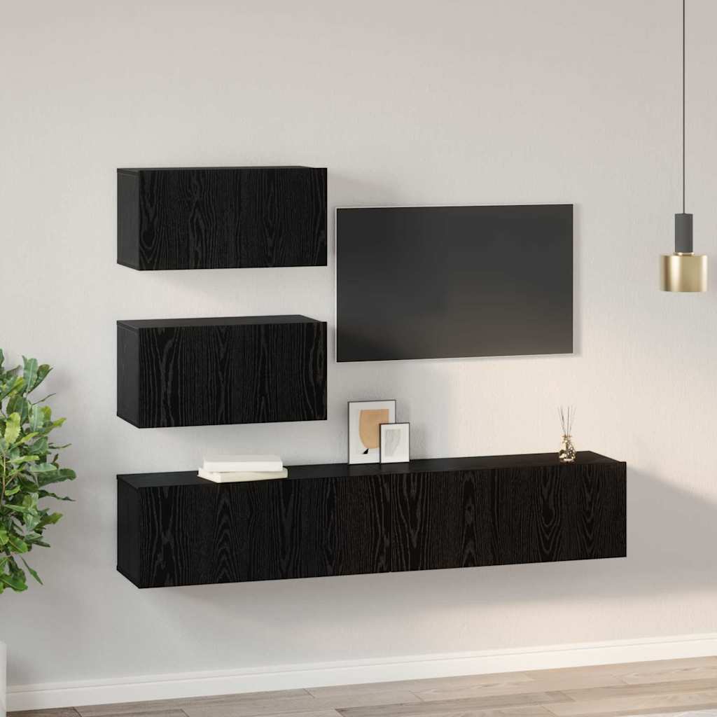 TV-Schrankset Wandmontiert 4 pcs Schwarze Eiche Holzwerkstoff